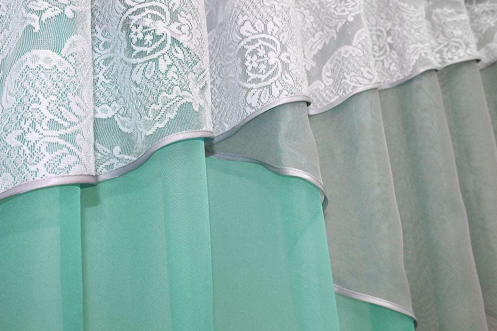 Кухонная занавеска (290х165см) цвет бирюзовый с серым 00к 59-556 Киев - изображение 4