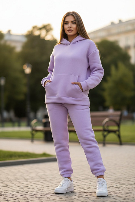 Жіночий спортивний теплий костюм на флісі батал Бузковий 2XL/3XL Харків - фото 8