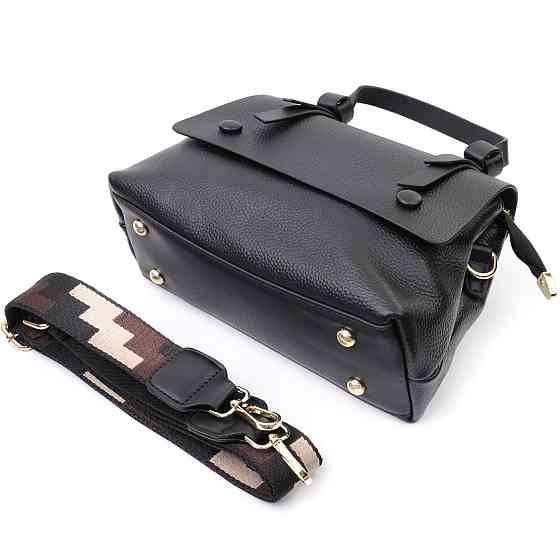 Люксова сумка для жінок з короткою ручкою з натуральної шкіри Чорна (Vintage) Київ