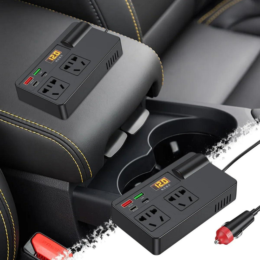Преобразователь от прикуривателя AC/DC (12/24V) C11-A 200W/2x220В + 2хUSB (QC3.0) 2xType-C (30W) LCD Винница - изображение 5