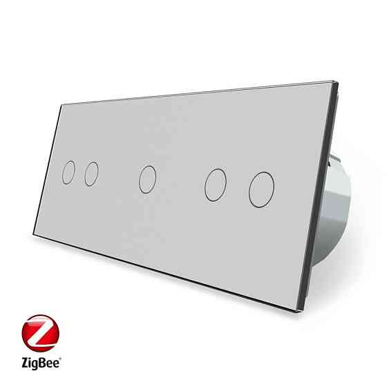 Розумний сенсорний ZigBee вимикач 5 сенсорів (2-1-2) Livolo сірий скло (VL-C702Z/C701Z/C702Z-15) Коломыя