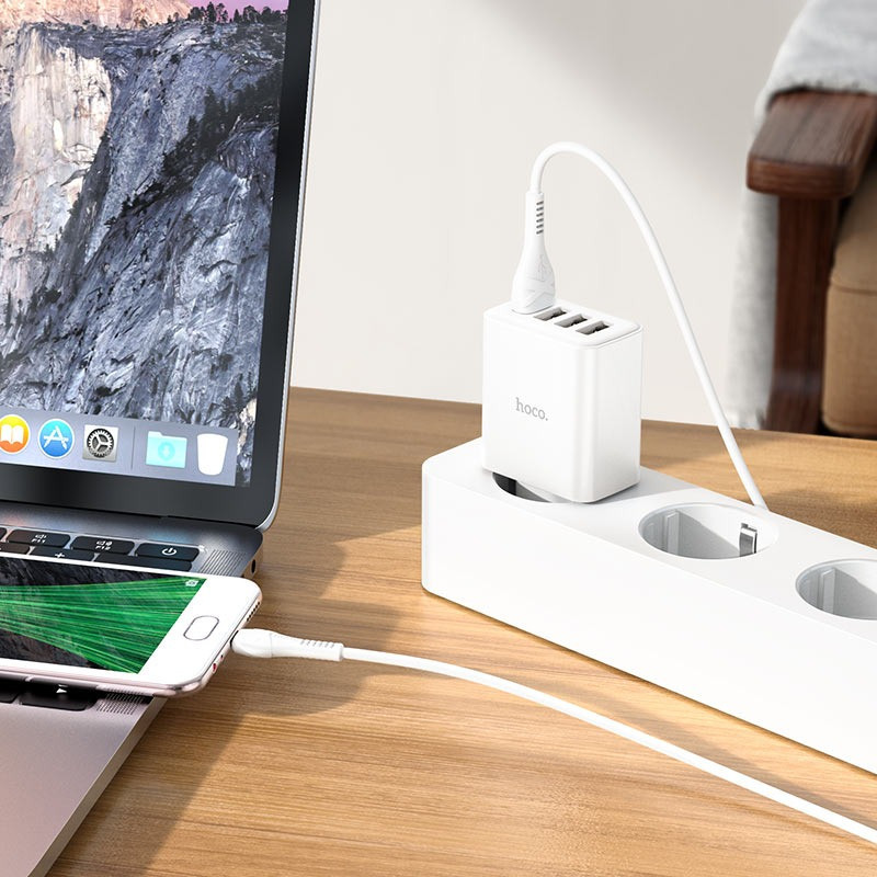 СЗУ зарядний пристрій HOCO C102A 4USB/2,1A з кабелем для заряджання USB - Lightning, Білий Кам'янець-Подільський - фото 7