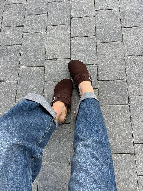 SEE SEVEN Стильні шльопанці жіночі замшеві із закритим носком шоколадні SEE SEVEN 1611 Коломыя - изображение 7