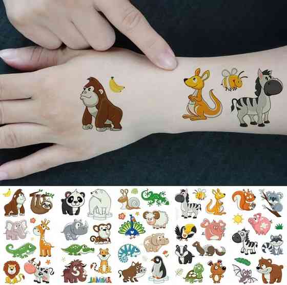 Набор из 5 шт. временных татуировок, светящихся в темноте | Детские водостойкие татуировки с животными, держатся 2-5 дней Киев