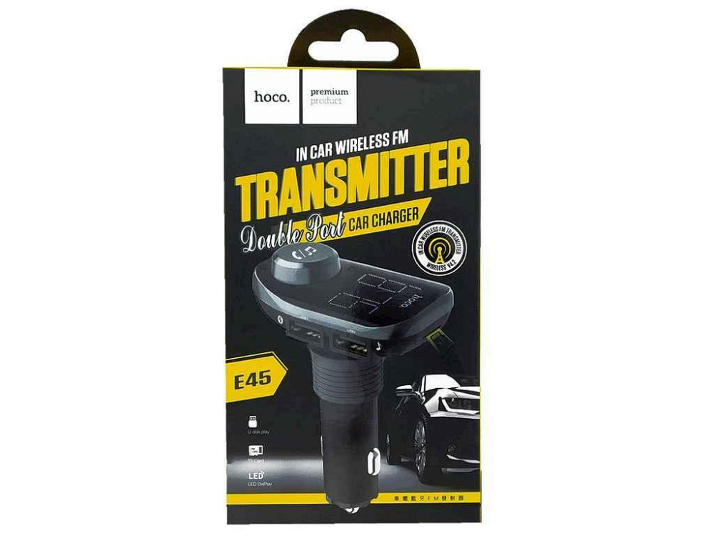 FM Модулятор E45 12-24V/2USB/MicroSD/BT 4.2 чорний ТМ HOCO Київ - фото 1