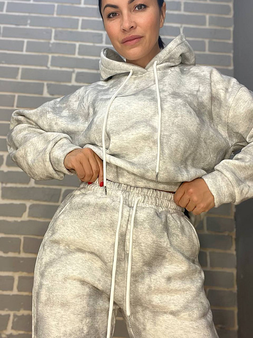 Костюм жіночий Joy One 98596 худі капюшон з джоггерами варений мармуровий утеплений білий, білий, L Київ - фото 3