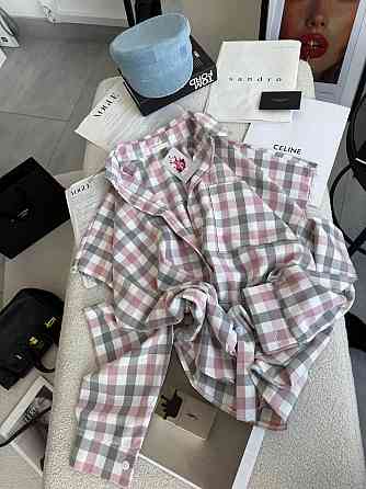 Жіноча стильна оверсайз-сорочка в клітинку з ефектом надірваних рукавів тіар. Рожевий Одеса