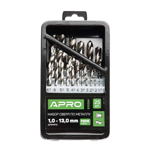 Набір свердл по металу d1,0-13,0мм P6M5 25шт + метал бокс APRO Житомир - изображение 2