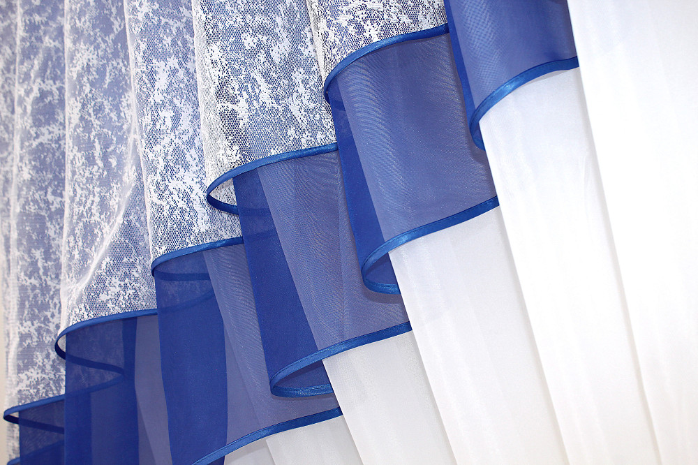 Кухонная шторка VR-Textil № 00к с ламбрекеном белый с синим 290х170 см (59-635) Киев - изображение 4