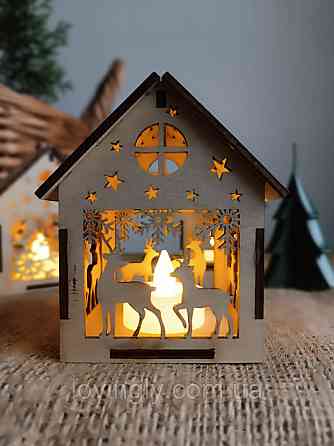 Різдвяний дерев’яний будиночок з LED свічкою - декор і подарунок ручної роботи Ірпінь