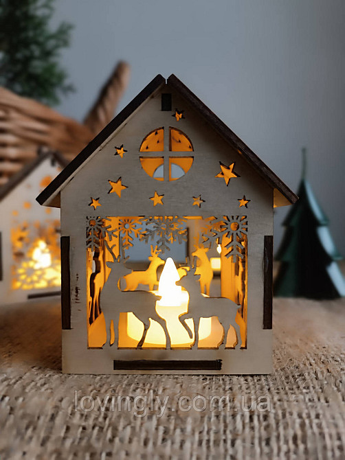 Рождественский деревянный домик с LED свечей - декор и подарок ручной работы Ирпень - изображение 2
