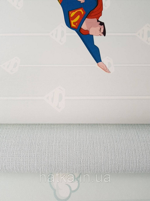 Шпалери вінілові на флізеліні AdaWall Ada Kids метрові дитячі супермен синій на блакитному тлі Київ - фото 2