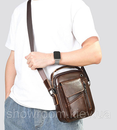 Мужская кожаная удобная сумка Leather Collection (5030)коричневая Киев - изображение 2