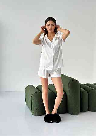 Коплект жіночій шовковий сорочка з шортами Айворі б/к S Харків