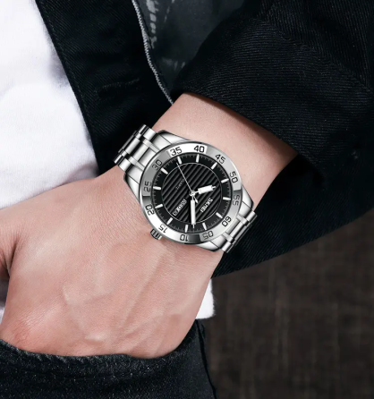 Чоловічий наручний класичний годинник Skmei 9293 (Сріблястий з чорним циферблатом) Київ