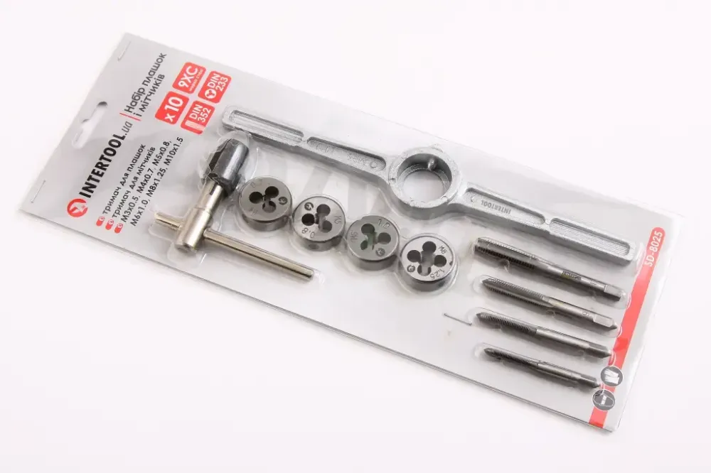 Набор плашек и метчиков Intertool (10 ед.) М4-М8 Винница - изображение 2