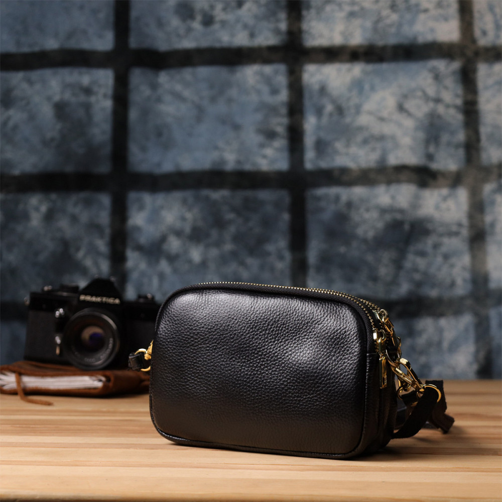 Сумка з натуральної шкіри з трьома відділеннями для жінок Vintage 22890 Чорний Київ - фото 10