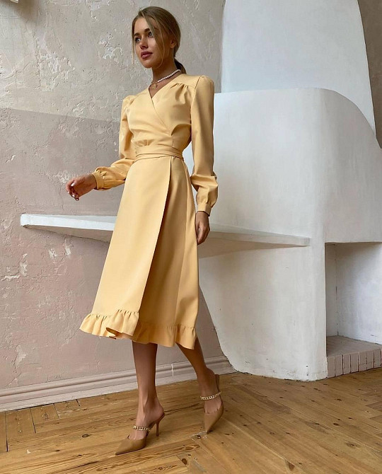 Жіноча романтична сукня на запах костюмка Жовтий Одеса - фото 4