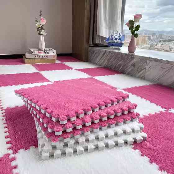 Пол-пазл плюшевый 120x150см, 20 пазлов, теплый пол, детский мат, термоковрик для дома, цвет фуксия Каменец-Подольский