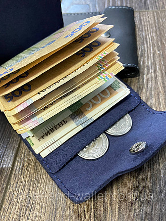 Шкіряний затискач для купюр та карток на кнопці синього кольору LQ Leather Київ - фото 6