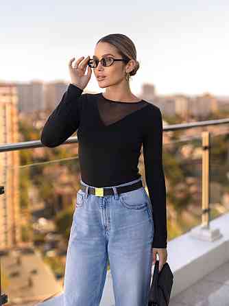 Жіноча кофточка з декольте сітка "Annabel" | Батал Чорний, 50-52 Київ