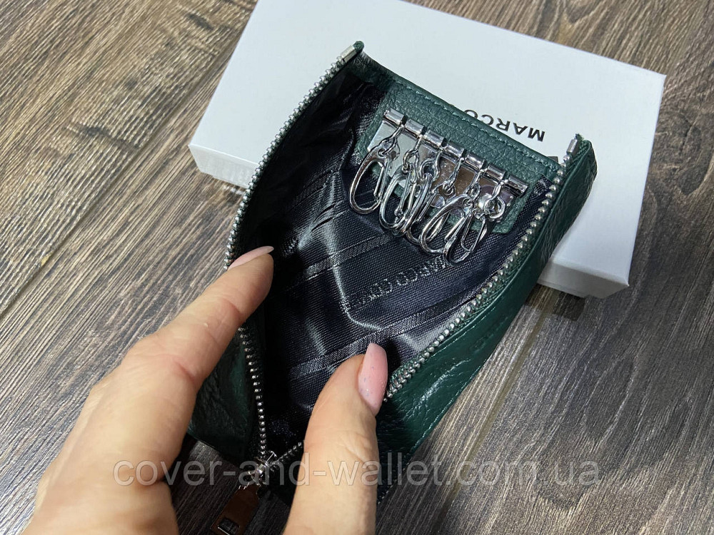 Зеленая кожаная ключница на молнии с карабинами Marco Coverna Киев - изображение 5