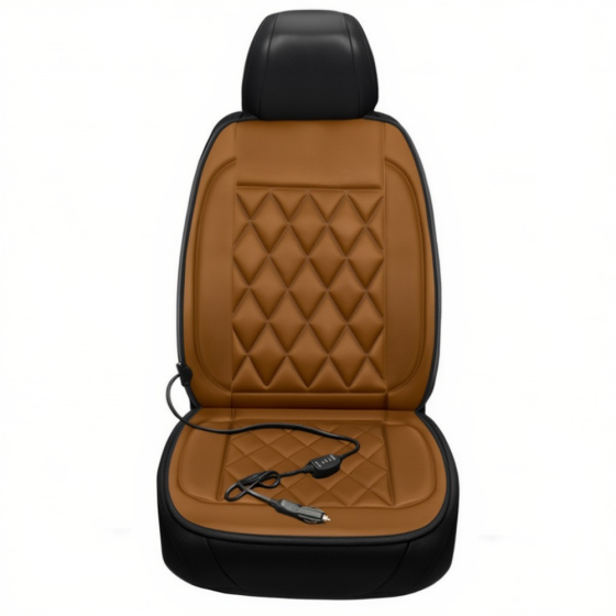 Комплект автомобільних накидок з підігрівом для сидінь 3в1 універсальні в машину від прикурювача 12В, колір коричневий Кам'янець-Подільський