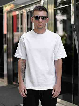 Мужская белая футболка оверсайз свободного кроя без принтов хлопковая повседневная однотонная х б 3XL Одесса