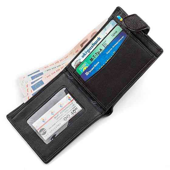 Портмоне мужское STINGRAY LEATHER 18070 из натуральной кожи морского ската Черное Киев