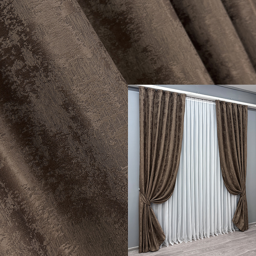 Комплект готовых штор VR-Textil Жаккард Sultan XO № 1557ш Коричневый 130х270 см 2 шт (39-105) Киев - изображение 1