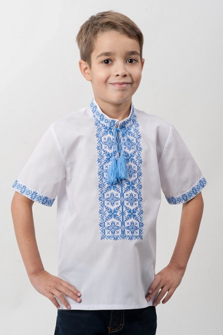 Вышиванка для мальчика Звезды с голубым орнаментом Сумы - изображение 1