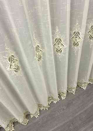 Тюль лен с кружевом цвет кремовий 1804т Киев