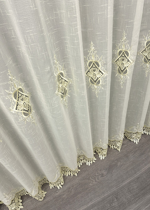 Тюль лен с кружевом цвет кремовий 1804т Киев - изображение 6