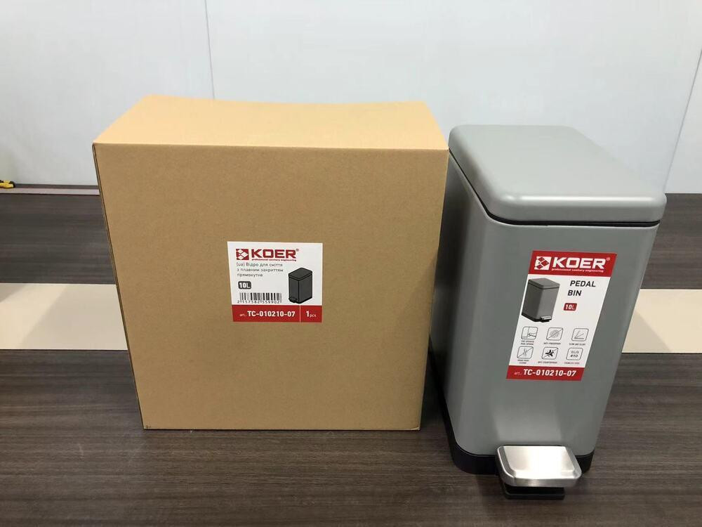 Відро для сміття з плавним закриттям прямокутне Koer TC-010210-07 10 л колір сірий (KR5599) ( 31009 ) Харьков - изображение 7