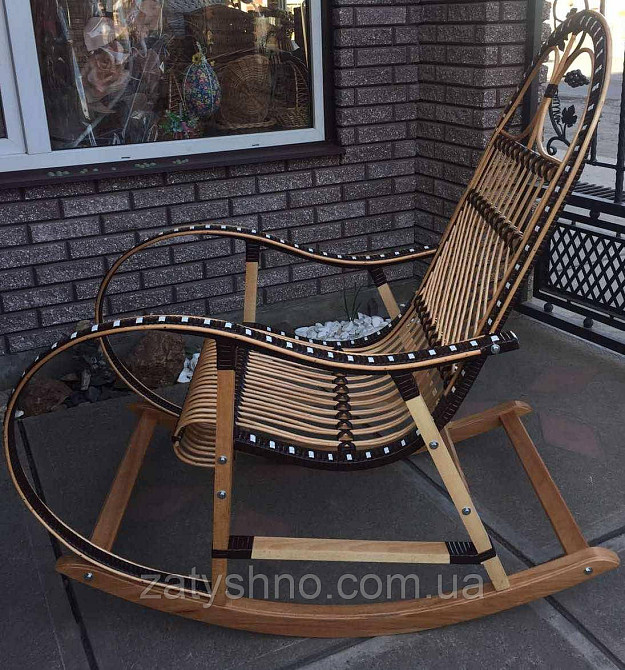 Качалка крісло ротангове | крісло-гойдалка з ротанга | крісло гойдалка плетена з підставкою Київ - фото 2