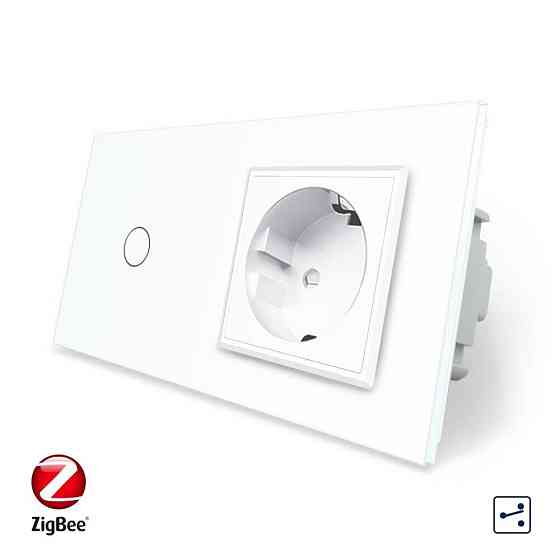 Розумний сенсорний прохідний/перехресний вимикач 1 сенсор 1 розетка Livolo білий скло (VL-C701SZ/C7C1EU-11) Коломия