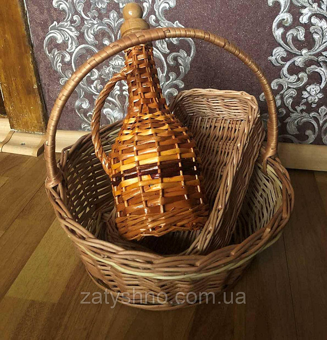 Набір новорічний: кошик плетений, пляшка з лози, хлібниця плетена Київ - фото 2