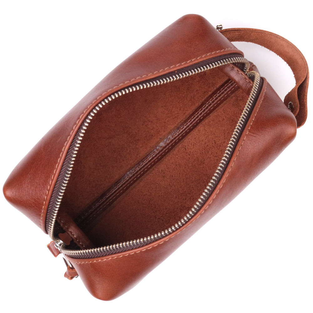 Мужской несессер среднего размера из гладкой кожи на молнии Украина GRANDE PELLE 16766 Светло-коричневый Киев - изображение 4