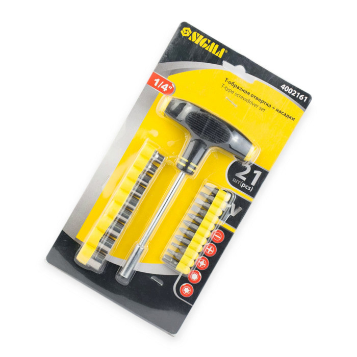 Викрутка з бітами та головками 1/4" 21 шт CrV Т-подібна ручка (блістер) Мукачево - фото 7
