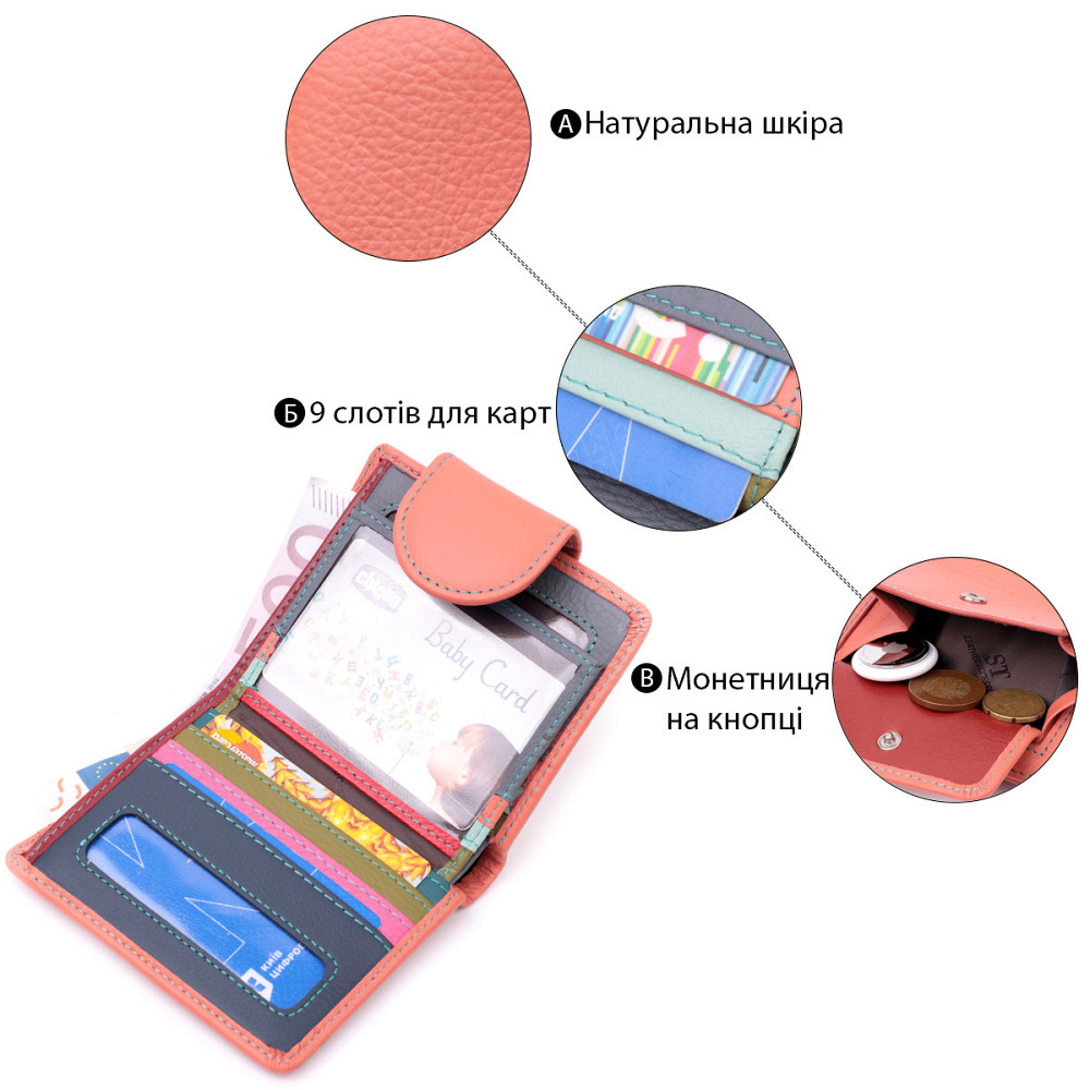 Стильный кожаный кошелек с монетницей снаружи для женщин Оранжевый (ST Leather) Киев - изображение 8