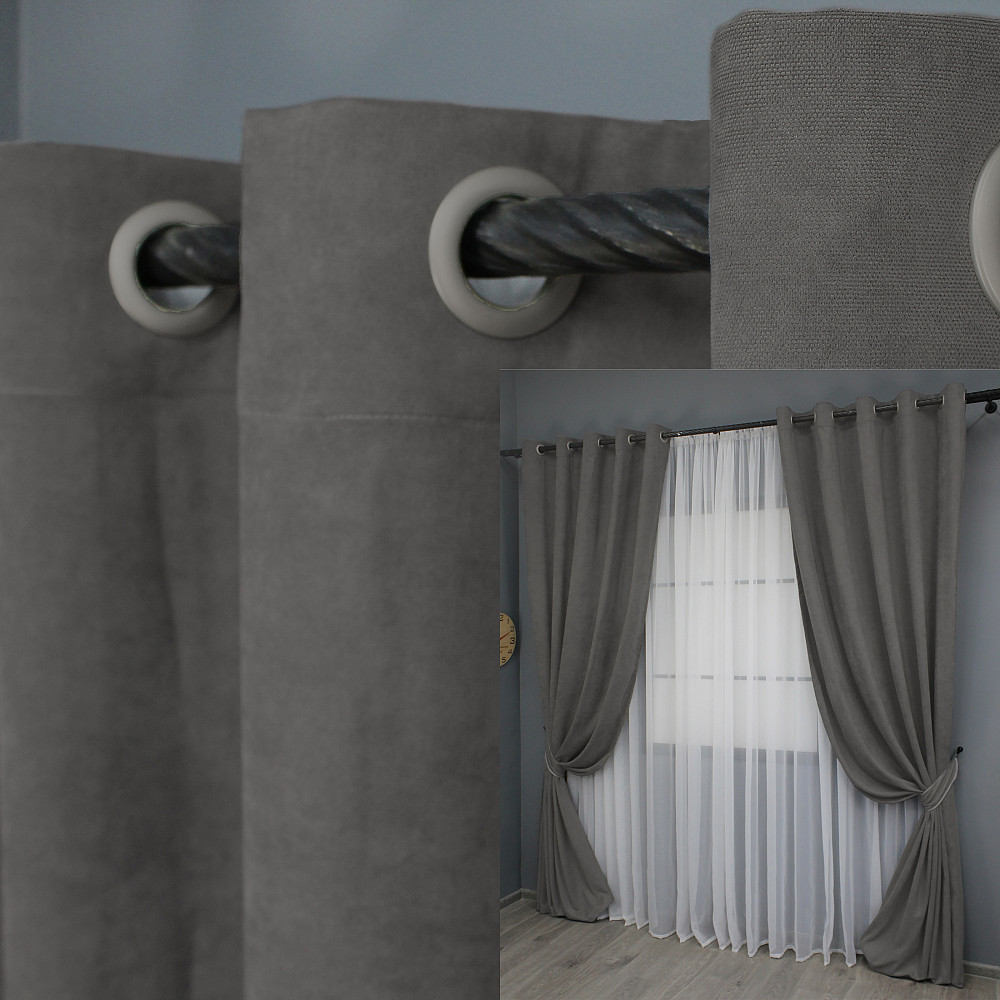 Комплект штор із тканини мікровелюр Petek колір сірий 1484ш Київ - фото 1