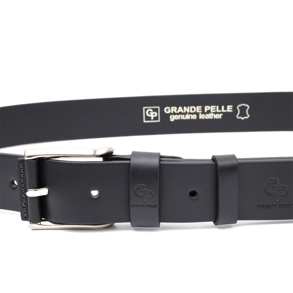 Качественный ремень под джинсы из натуральной кожи GRANDE PELLE 11685 Черный Киев - изображение 6