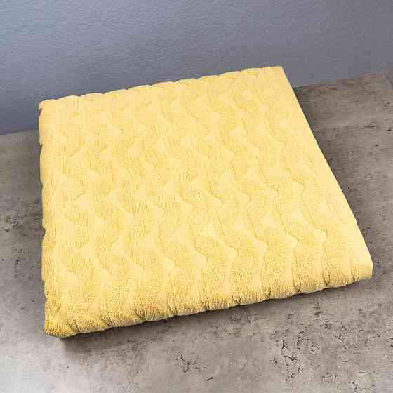 Махровий банний рушник Жакардовий Хвиля GM Textile 70х140см 500г/м2 (Жовтий) Суми