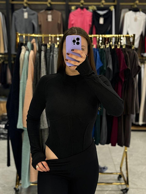 Жіночий базовий теплий боді з турецького мікрофлісу Чорний, 46 Одеса - фото 3