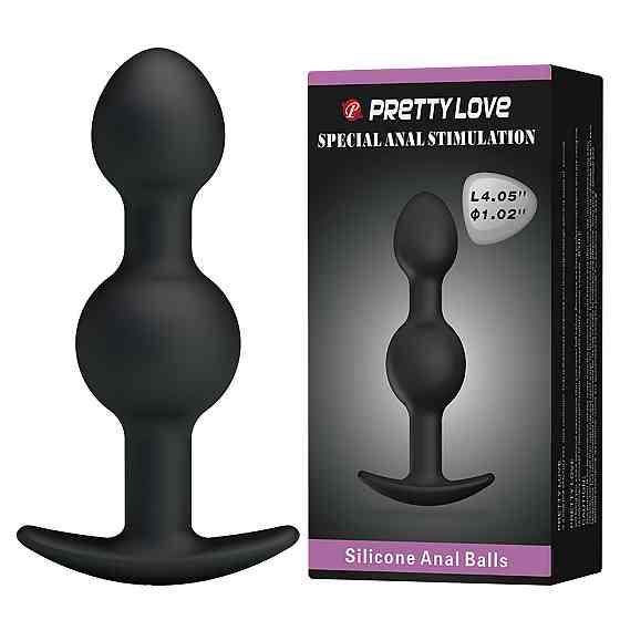 Анальна пробка силіконова PRETTY LOVE Heavy Balls з двома кульками, чорна, 10.4 х 2.6 см Sex Aura Київ