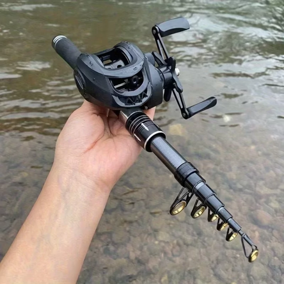 Спінінг телескопічний із мультиплікаторною котушкою 2.0 м (Чорний) Київ