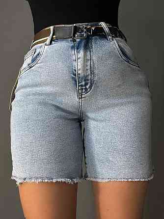 Шорты женские джинсовые Vindasion 4087 средней длины с разрезами и ремнем голубые, голубой, 29, 29, 76 см, 108 см Киев