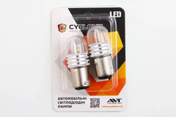 Лампа диодная 12В T25/2-конт.  6-SMD 3030 стекло с радиатором Cyclone (2 шт.) Винница