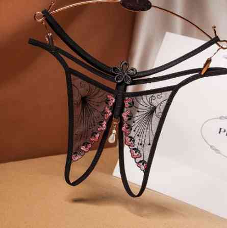 Трусики з інтимним розрізом чорні - розмір універсальний, в талії до 85см Київ