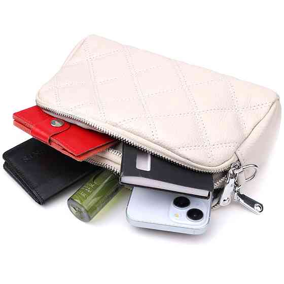 Модна жіноча сумка прошита ромбами з натуральної шкіри Vintage 22931 Білий Київ